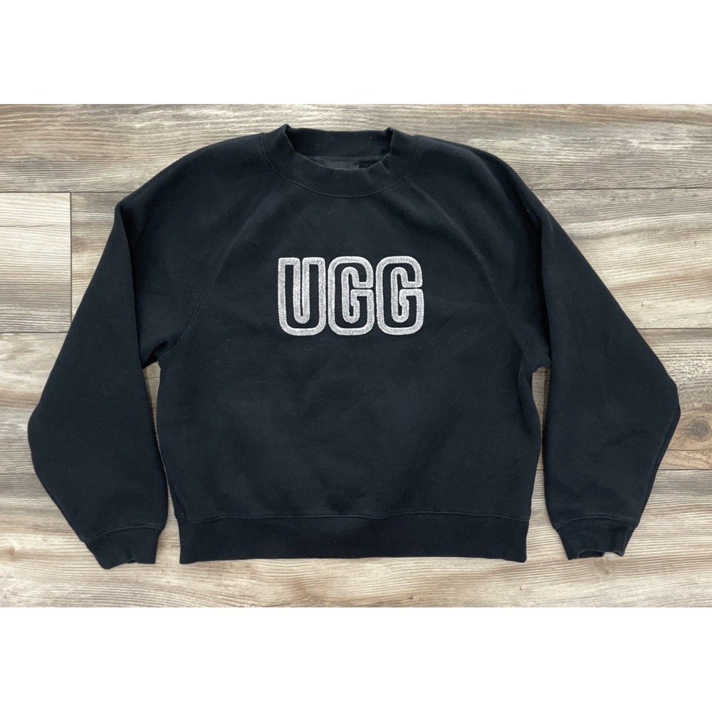 UGG Sweatshirt Women’s M Black White Chenille Logo Crewneck Pullover